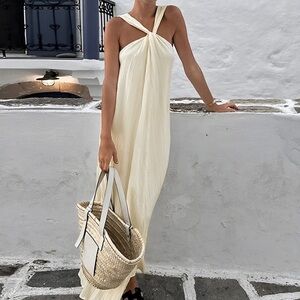 Commense Cream Halter Maxi Dress
